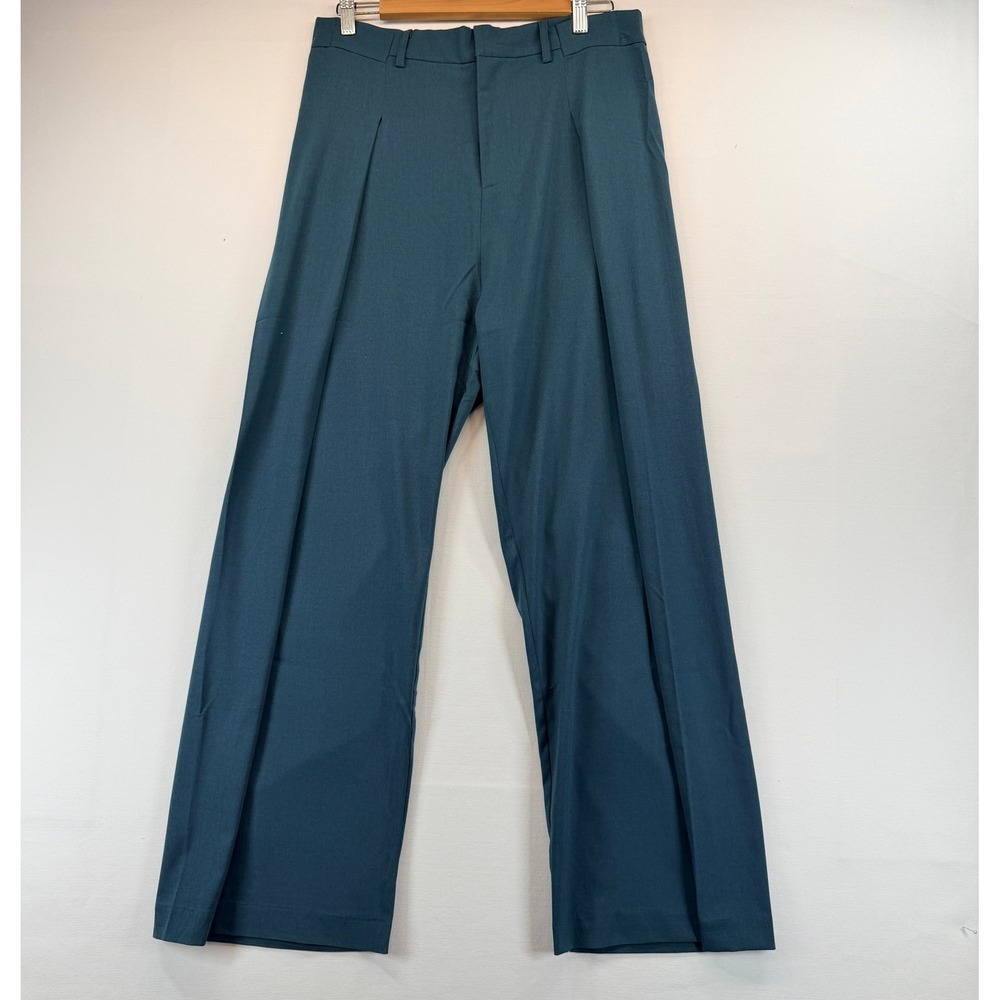 NEW Dance & Marvel Teal Green Pleated Wide Leg Trousers Women's Large
